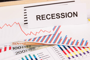 Currencies euro and declining chart. Risk of financial crisis caused by coronavirus