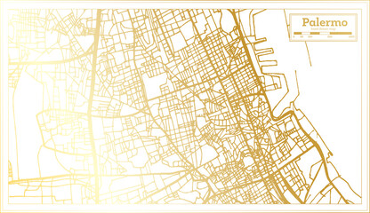 Palermo Sicily City Map in Retro Style in Golden Color. Outline Map.
