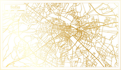 Sofia Bulgaria City Map in Retro Style in Golden Color. Outline Map.
