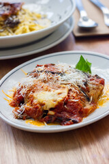Baked tomato and cheese eggplant parmigiana