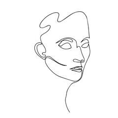 Continuous Line Drawing Of Woman Head. Fashion Minimalist Concept. Vector Illustration Of Line Art