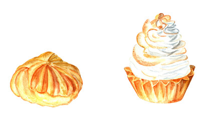 lemon tartlet with meringue and profiteroles isolated