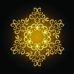 Vector illustration. gold vintage floral pattern on black. Decorative design element.