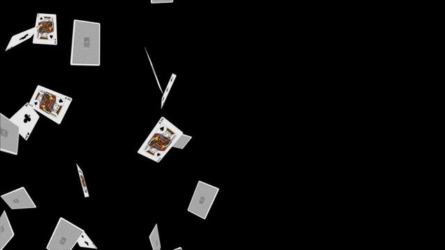 Falling playing cards seamless pattern isolated on black Loop background Animation. Casino, Gambling, Chips, Poker, Blackjack, Ace, Betting, Gaming, Black jack, Luck, Jack, Win, King, Queen.