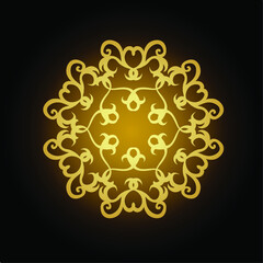 Vector illustration. gold vintage floral pattern on black. Decorative design element.
