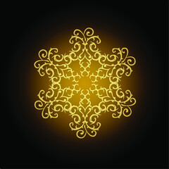 Vector illustration. gold vintage floral pattern on black. Decorative design element.