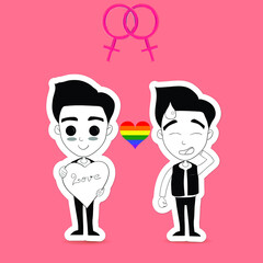 Vector illustration design of a young gay couple in love. Homosexuality acceptance concept. 
