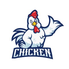 Chicken mascot logo design for fried chicken restaurant, farm and sport