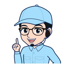 Young man in light blue work clothes