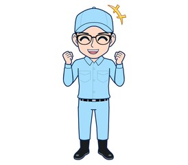 Young man in light blue work clothes