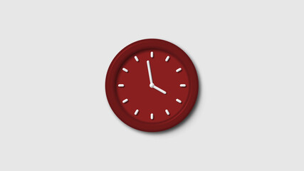 Red dark 3d wall clock isolated on white background, 12 hours 3d wall clock, Counting down 3d wall clock