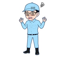 Young man in light blue work clothes