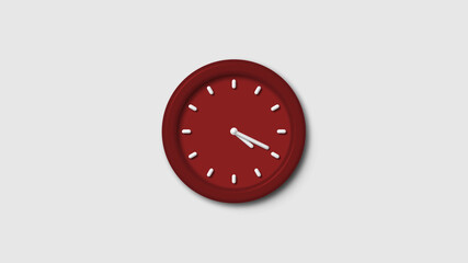 Red dark 3d wall clock isolated on white background, 12 hours 3d wall clock, Counting down 3d wall clock