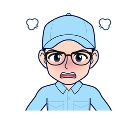 Young man in light blue work clothes