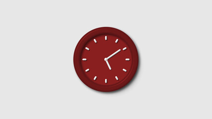 Red dark 3d wall clock isolated on white background, 12 hours 3d wall clock, Counting down 3d wall clock