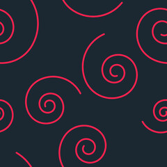 Seamless pattern with spirals of coral color on a dark background. Design for wallpaper, decor, textiles, linen, mobile phone cases, websites, t-shirt and clothing printing, paper, packaging. Vector