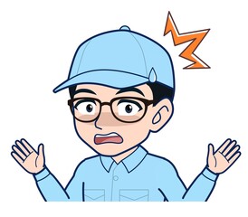 Young man in light blue work clothes