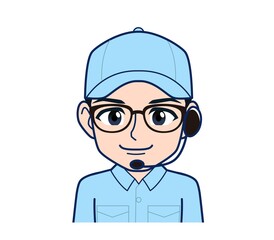 Young man in light blue work clothes