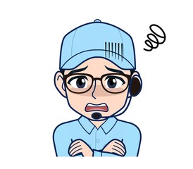 Young man in light blue work clothes