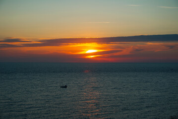 Amazingly beautiful southern sunset on the Black Sea coast.