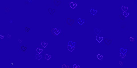 Light Purple, Pink vector background with Shining hearts.