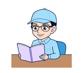 Young man in light blue work clothes