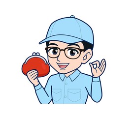 Young man in light blue work clothes