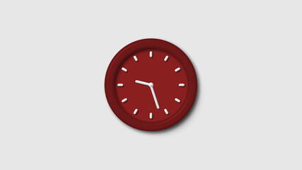 New red dark 3d wall clock isolated on white background, 12 hours 3d wall clock, Counting down 3d wall clock
