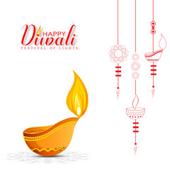 illustration of burning diya, Happy Diwali, Holiday background for light festival of India
