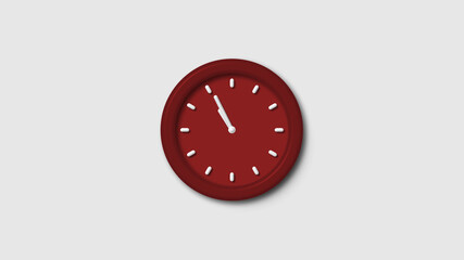 New red dark 3d wall clock isolated on white background, 12 hours 3d wall clock, Counting down 3d wall clock