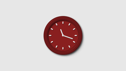 New red dark 3d wall clock isolated on white background, 12 hours 3d wall clock, Counting down 3d wall clock