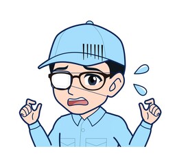 Young man in light blue work clothes