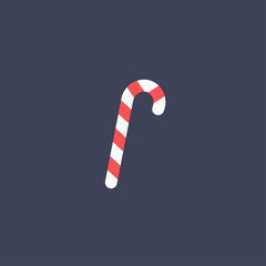 Lollipop with red and white stripes. Christmas candy on the tree. Vector illustration