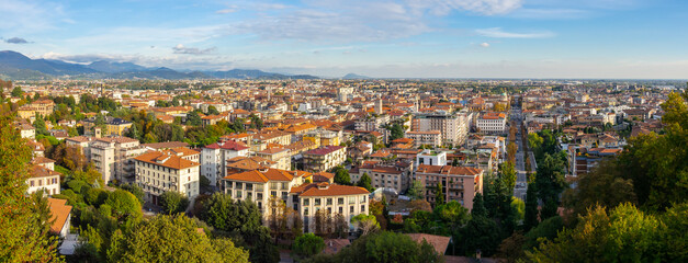Bergamo, Italy. Amazing landscape at the downtown from the old town located on the top of the hill....