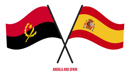 Angola and Spain Flags Crossed And Waving Flat Style. Official Proportion. Correct Colors.