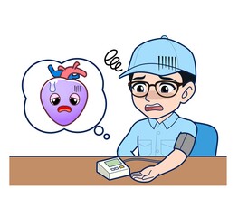 Young man in light blue work clothes