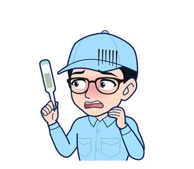 Young man in light blue work clothes