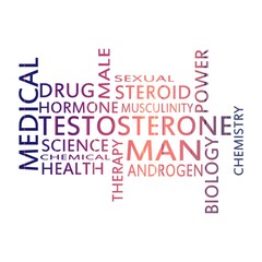 Tags cloud of hormone testosterone. Words collage.