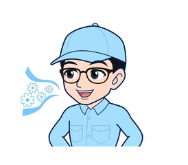 Young man in light blue work clothes