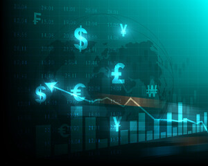 Stock market graph, financial icon of business investment and global stock trading illustration