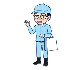 Young man in light blue work clothes