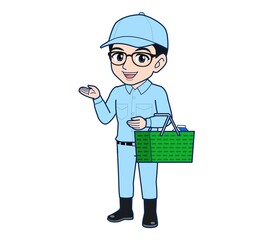 Young man in light blue work clothes