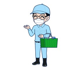 Young man in light blue work clothes