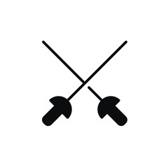 Fencing sword, sport icon. Cross rapiers, swords or fencing duel. athletes fight, action tournament. Sports Equipment. Glyph pictogram. Solid Vector illustration. Design on white background. EPS 10