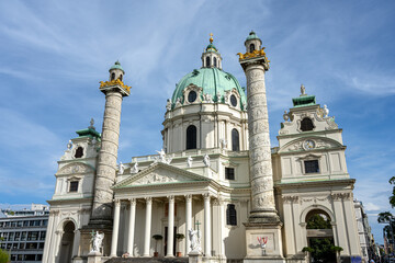 Fototapeta na wymiar The beautiful Karlkirche in Vienna, Austria, on a sunny day