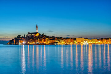 View of the beautiful old town of Rovinj in Croatia at night