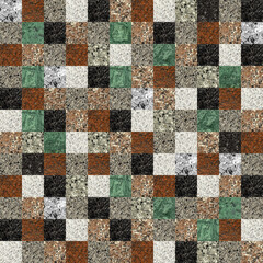 Colored granite floor tiles. Natural stone mosaic. Element for interior design