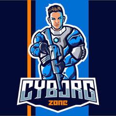 Cyborg with gun mascot esport logo design