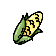 Corn flat outlined icon. Vector vegetable logo isolated on white background. Vegan food symbol, media glyph for web