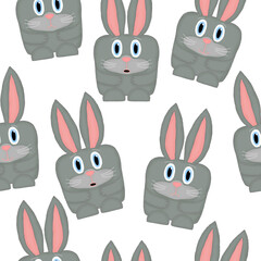 seamless pattern with emotional hares on a white background
